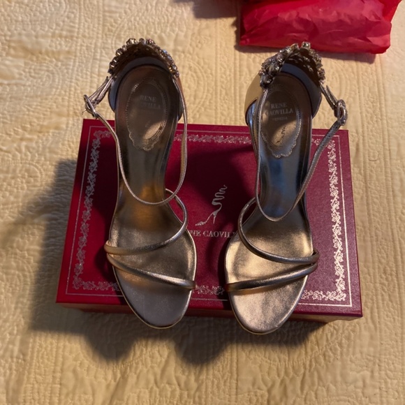 NEW Rene Caovilla Golden Shadow Stone Embellished Heels Size 38 - Picture 2 of 15
